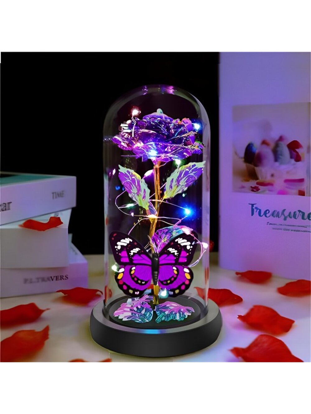 Valentines Rose Glass Flowers Gifts for Her, Galaxy Crystal Light Up Rose